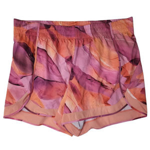 ATHLETA Printed Mesh Racer Run Short 4" Stretch Pink Orange Sz 1X Shorts